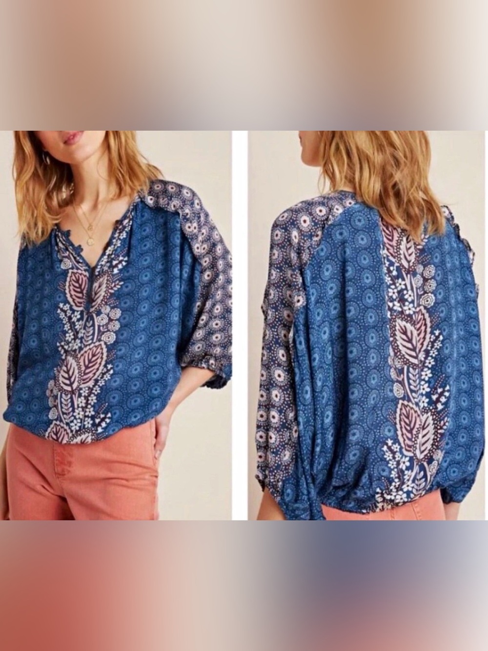 Anthropologie Maeve Boho Letizia Printed Peasant Blouse Size Medium